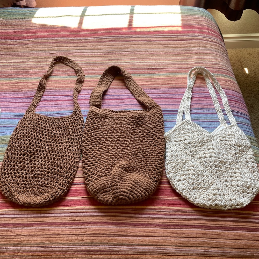 Hand crocheted cotton market bags